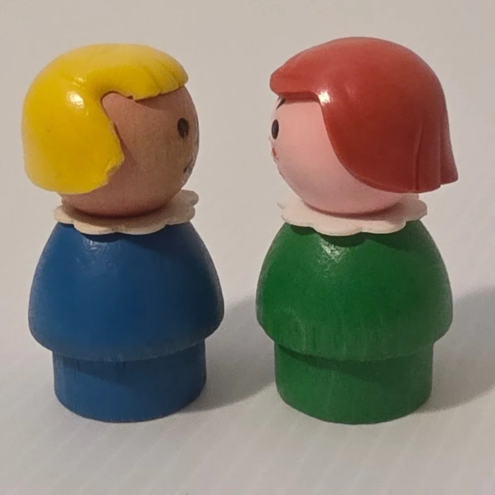 Fisher Price Little People Figures 2pc Blue Green Fair Vintage Wooden Body